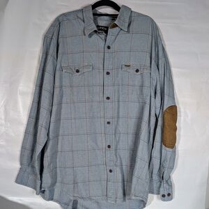 Orvis Blue Plaid Button-Up Shirt With Elbow Patches Size XXL -T
